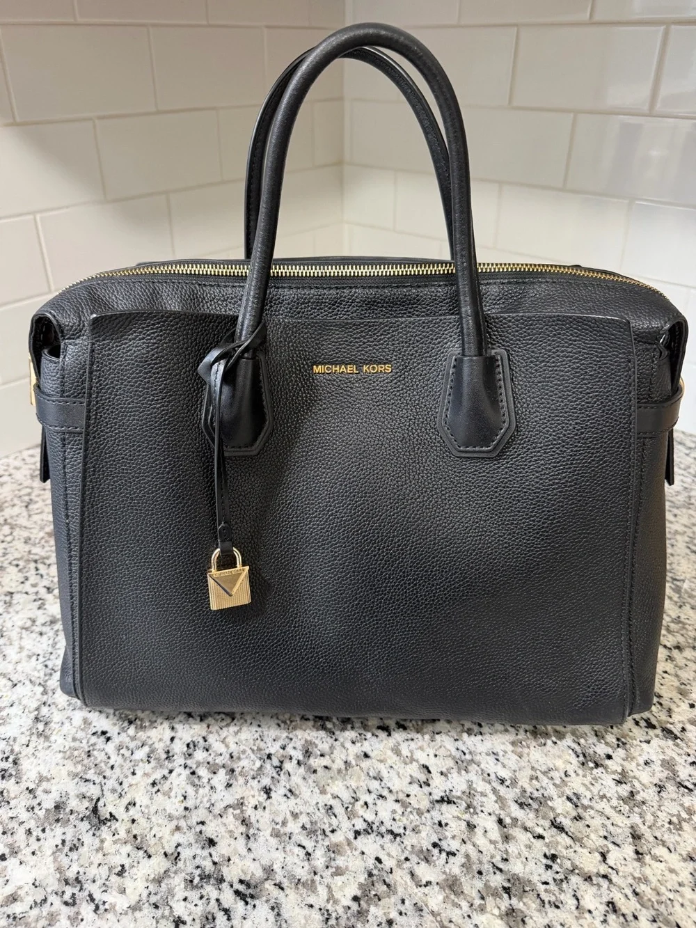 Michael Kors Mercer Large Black Belted Satchel w/ Gold Hardware